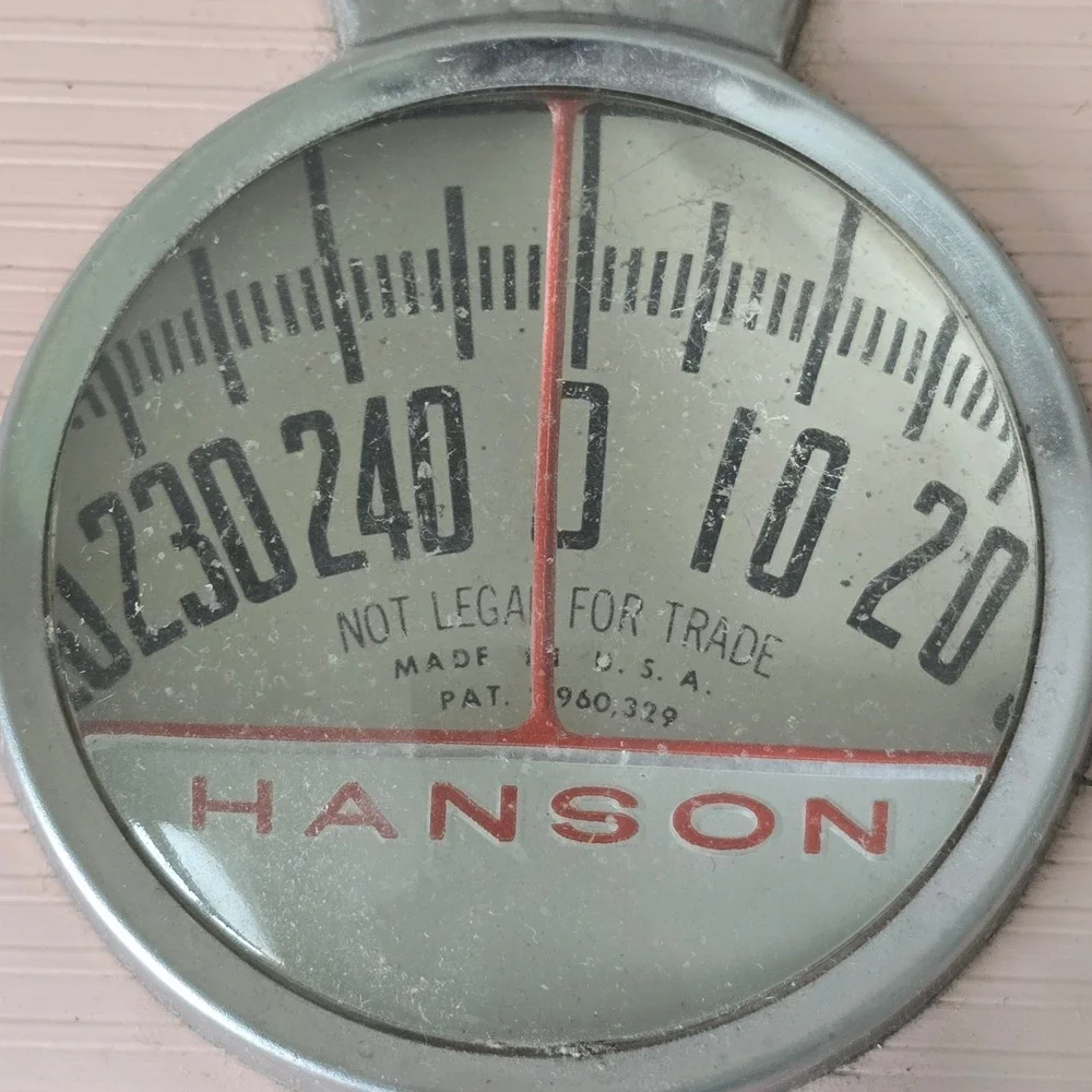 Vintage Hanson Pink Bath Scale MCM Pastel Kitsch Atomic Era Chrome Analog